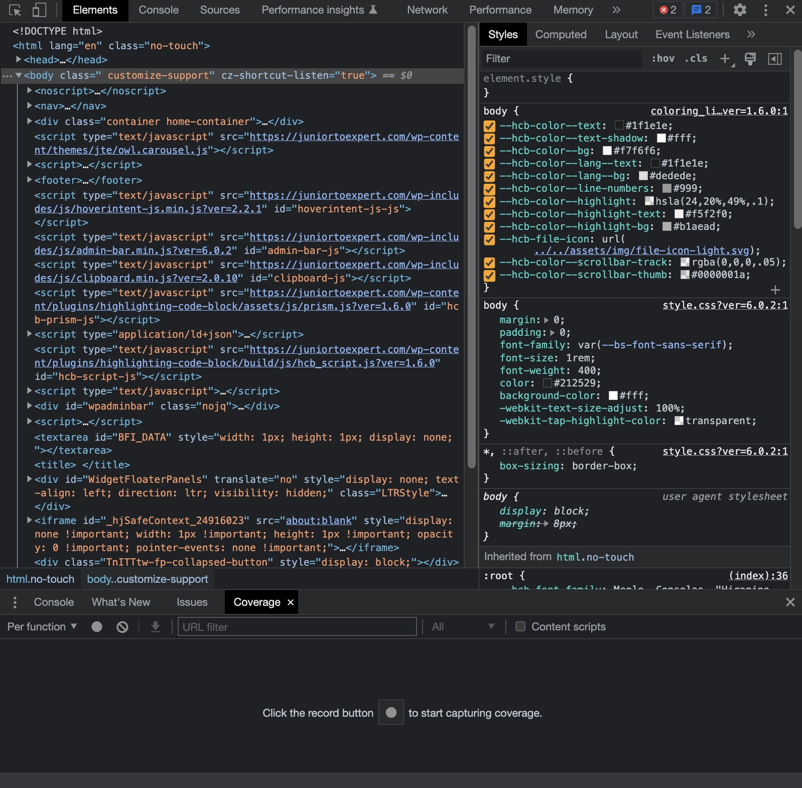 Chrome Devtools Coverage Record