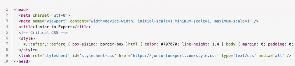Critical CSS Inside Head Tag