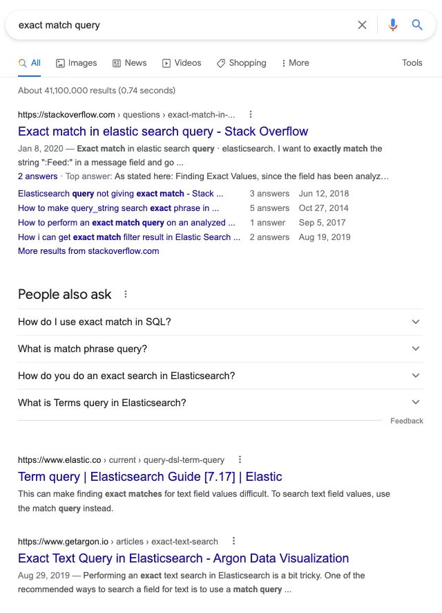 Exact Match Search Query