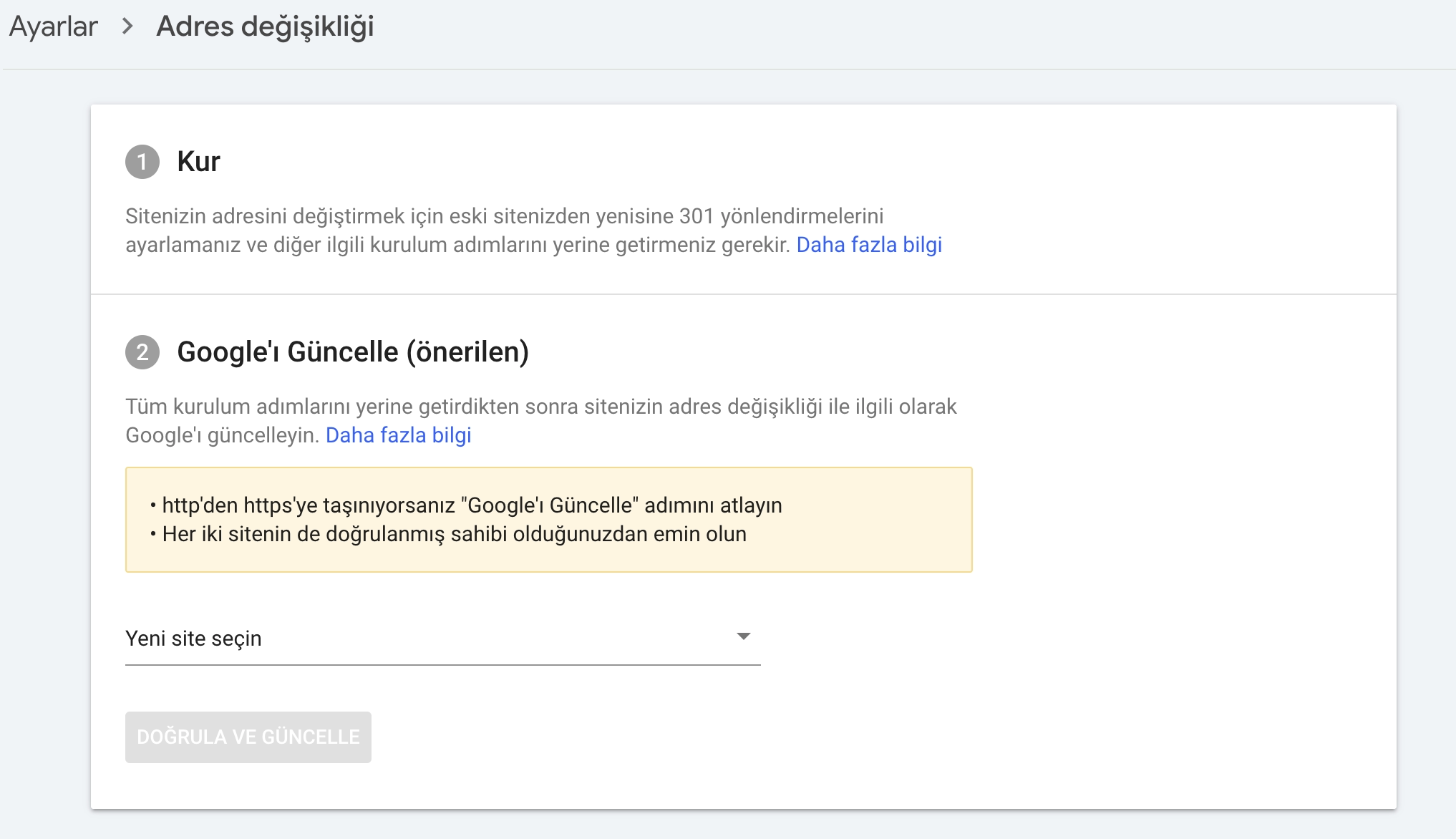 Search Console Adres Değişikliği (Adres Seç)