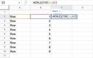 Google Sheets Birleştir Komutu