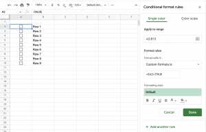 Google Sheets Conditional Formatting Rules