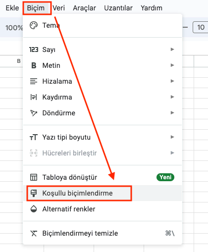 Google Sheets =EĞERSAY Koşullu Biçimlendirme