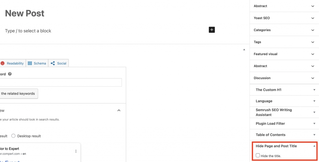 Hide Page and Post Title On New Post