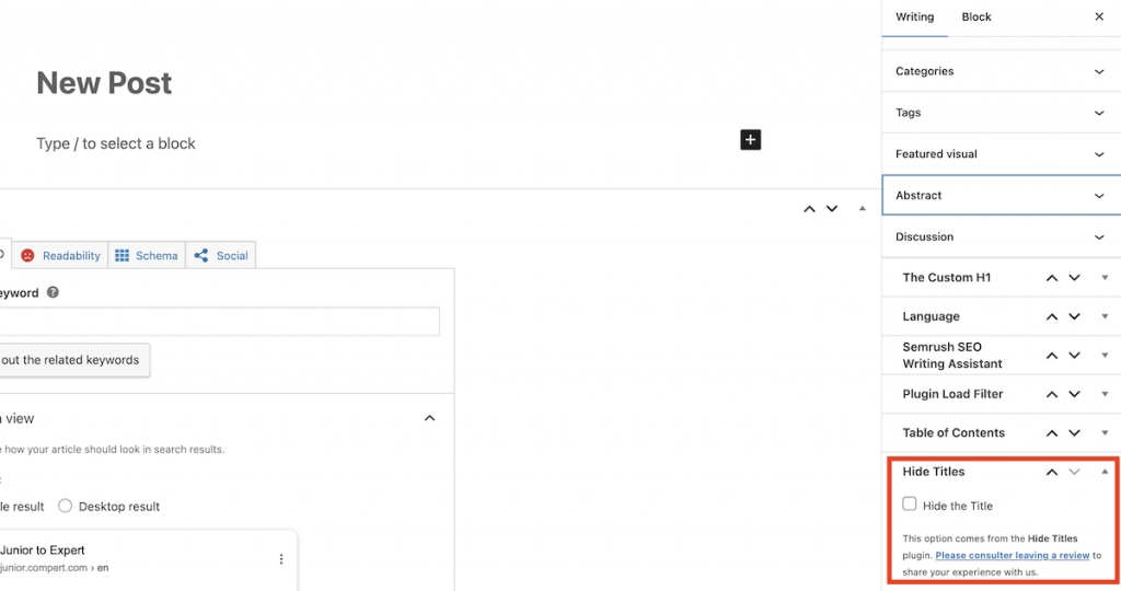Hide Title Plugin View On New Post