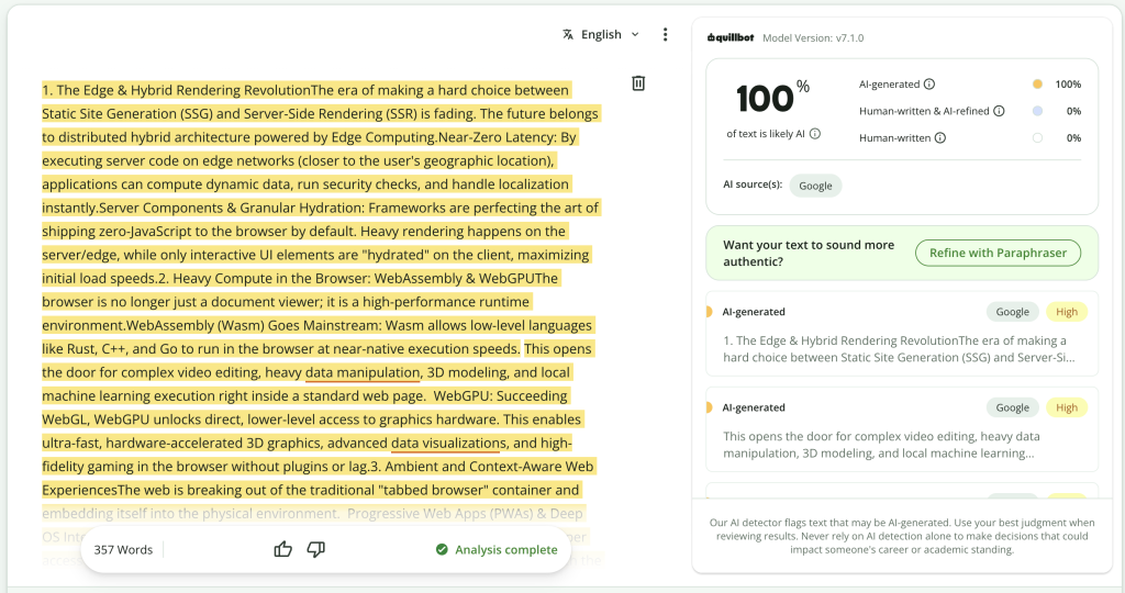 Quillbot AI Content Detector