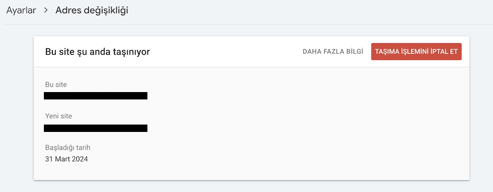 Search Console Adres Değişikliği Son Adım