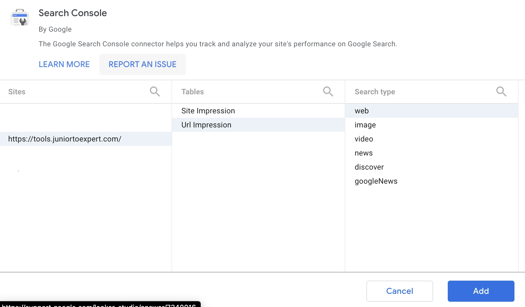 Search Console Choose Site