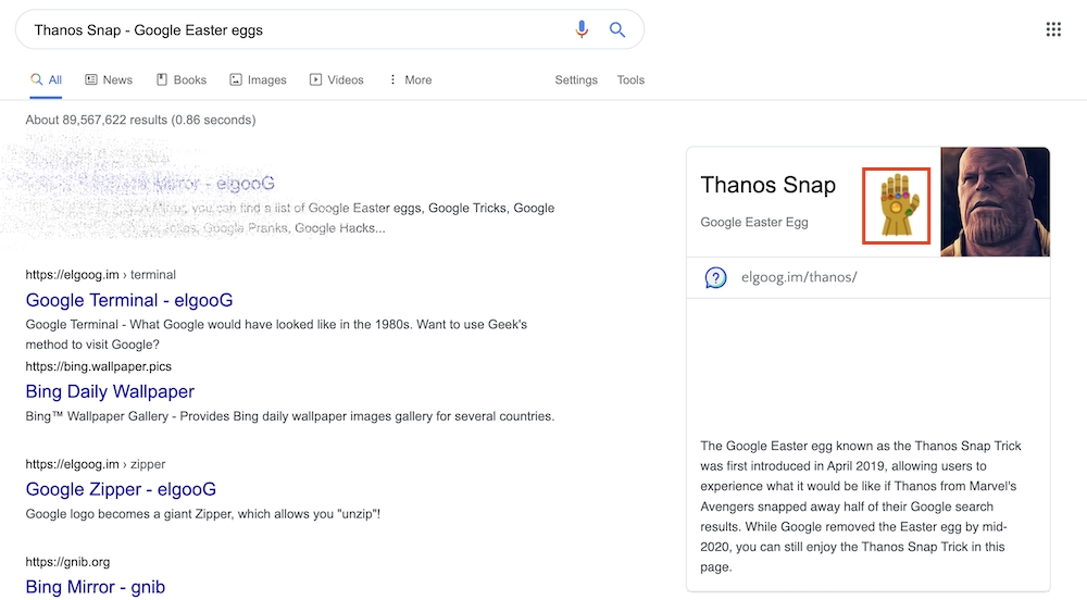 Thanos Snap Easter Egg