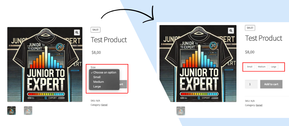 Variation Swatches for Woocommerce Before/After